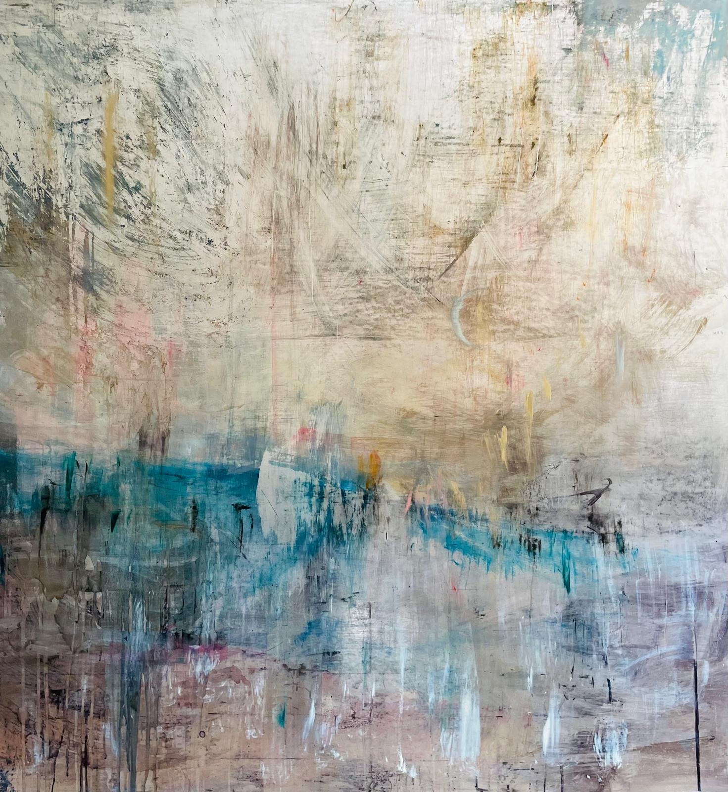 The Ridgeway 150x150cm, water gilded painting in silver leaf_Alice Cescatti